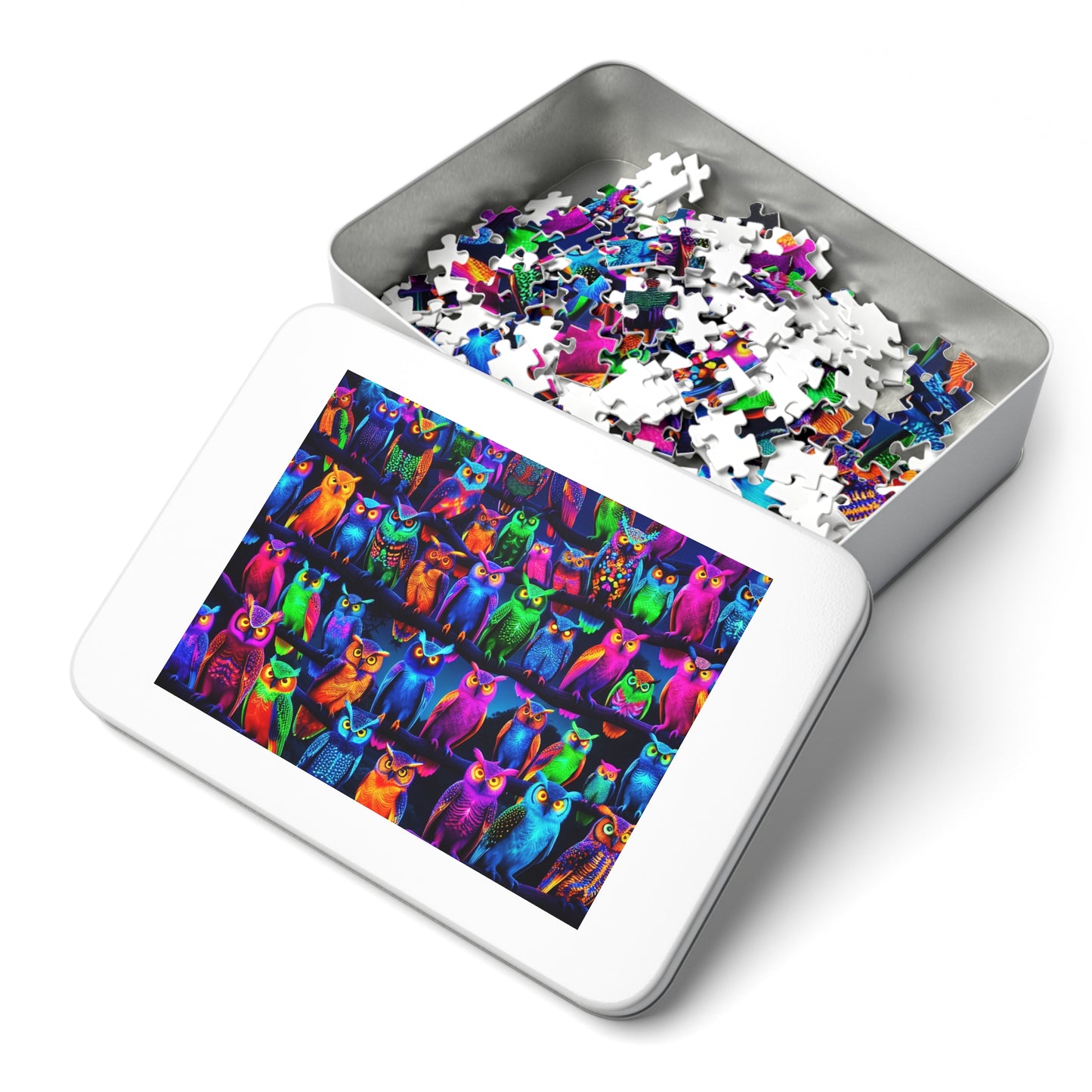 "Neon Owl Party" - Neon Owls Puzzle 30, 110, 252, and 1000 Pieces