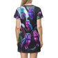 Neon Nocturnal Nightingales Neon Owls Womans T Shirt Dress