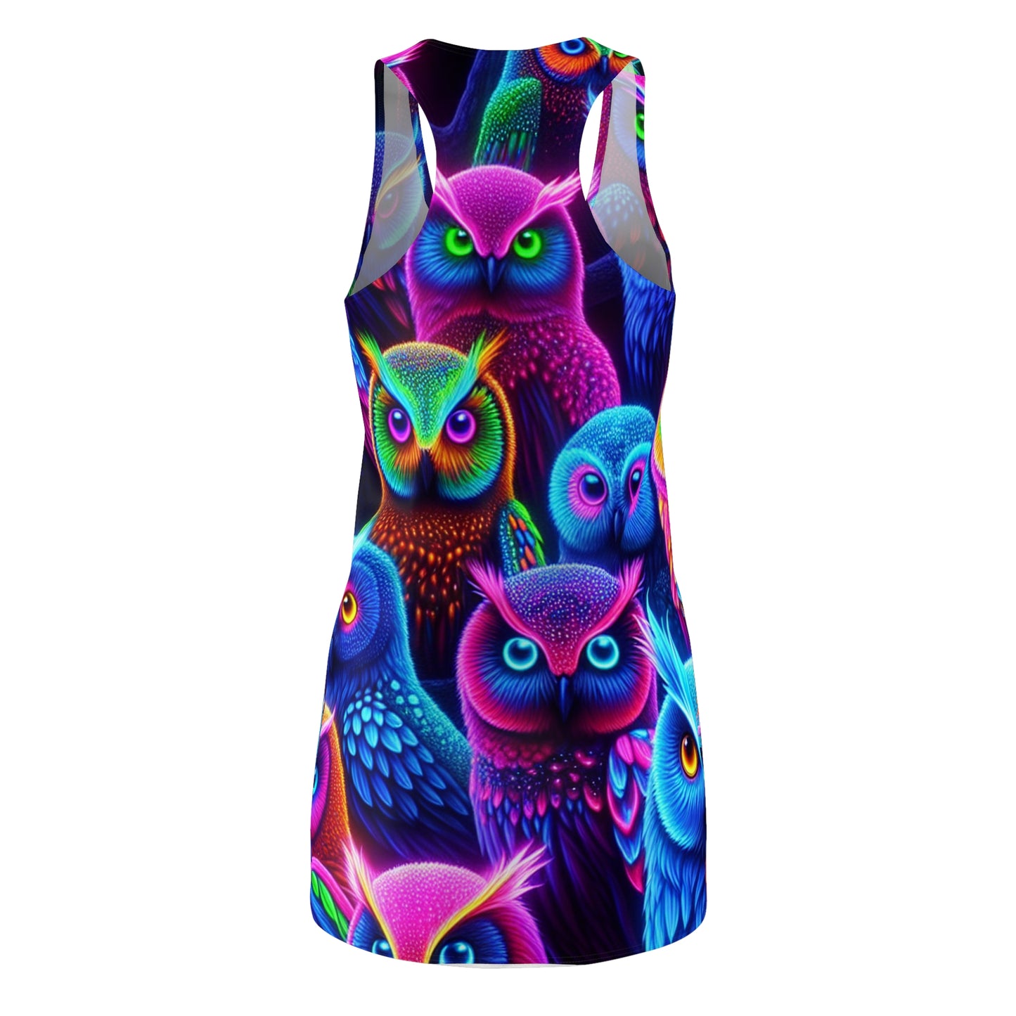 "Cosmic Owl Congregation" Neon Owls Racerback Dress