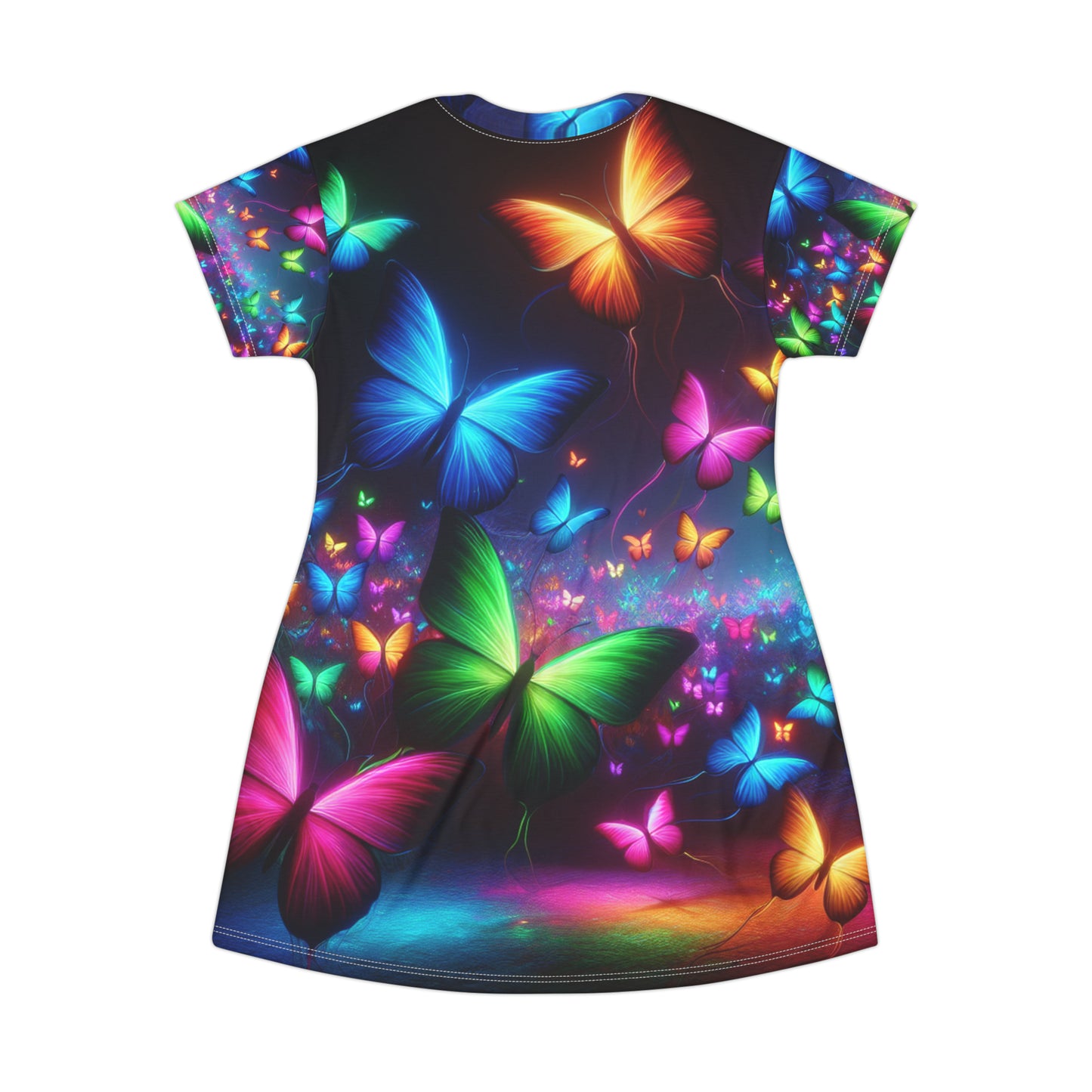 "Glowing Rainbow Butterflies" Neon Butterflies Womans T Shirt Dress