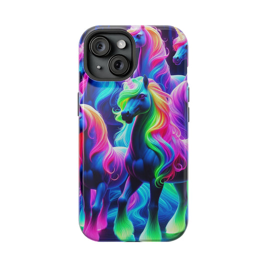 Neon Magic Skies - Unicorn Gang. Neon Unicorns Premium Art Magsafe Magnet Tough IPhone 13 14 15 Pro Plus Max and Mini in Matte and Glossy Phone cases