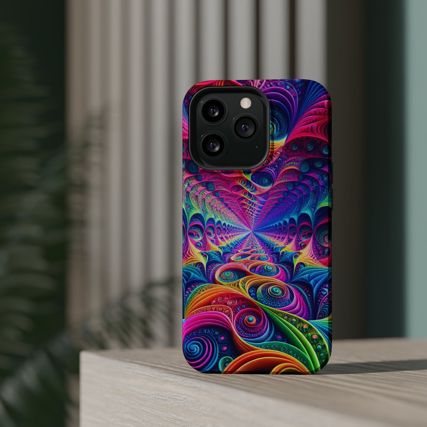 Cosmic Electric Rainbow Frenzy. Neon Trippy Infinity Patterns Premium Art Magsafe Magnet Tough IPhone 13 14 15 Pro Plus Max and Mini in Matte and Glossy Phone cases