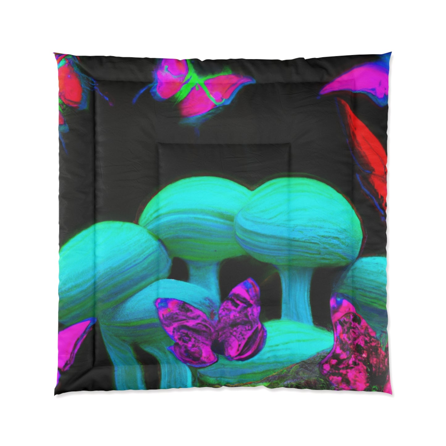 Neon Nature Dreamscape. Butterflies & Mushrooms Comforter Blanket