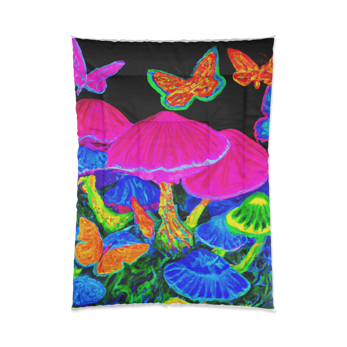"Neon Blooms of Color" Butterflies & Mushrooms Comforter Blanket