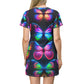 "Vivid Neon Flutter" Neon Butterflies Womans T Shirt Dress