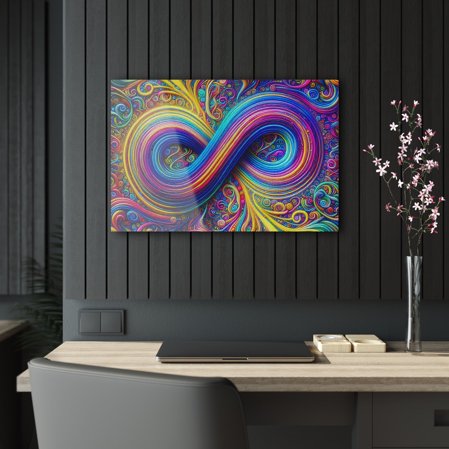 Cosmic Spirograph Symphony. Trippy infinity Pattern 1/4" Glossy Acrylic Art