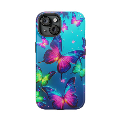 Vivid Glinting Neon Butterflies Neon Butterflies Premium Art Magsafe Magnet Tough IPhone 13 14 15 Pro Plus Max and Mini in Matte and Glossy Phone cases