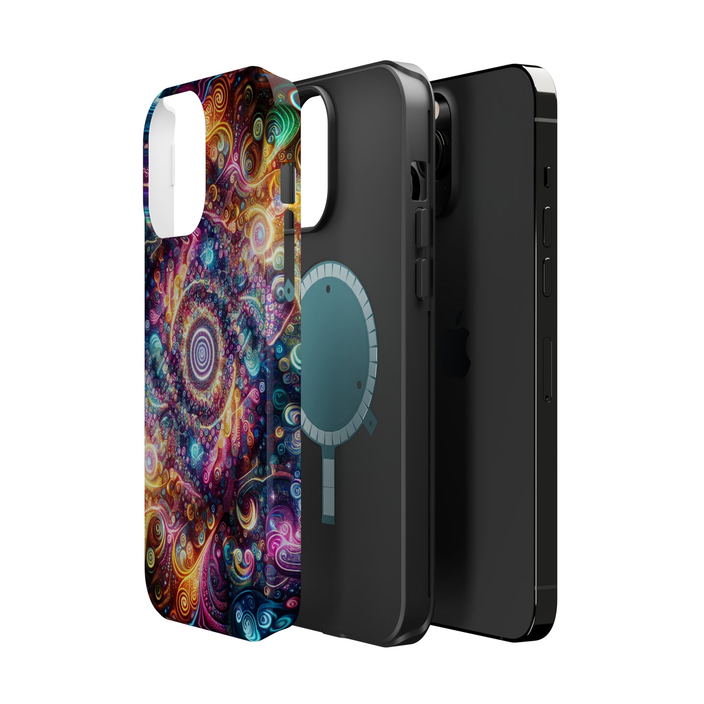 Cosmic Chromatic Mirage. Neon Trippy Infinity Patterns Premium Art Magsafe Magnet Tough IPhone 13 14 15 Pro Plus Max and Mini in Matte and Glossy Phone cases