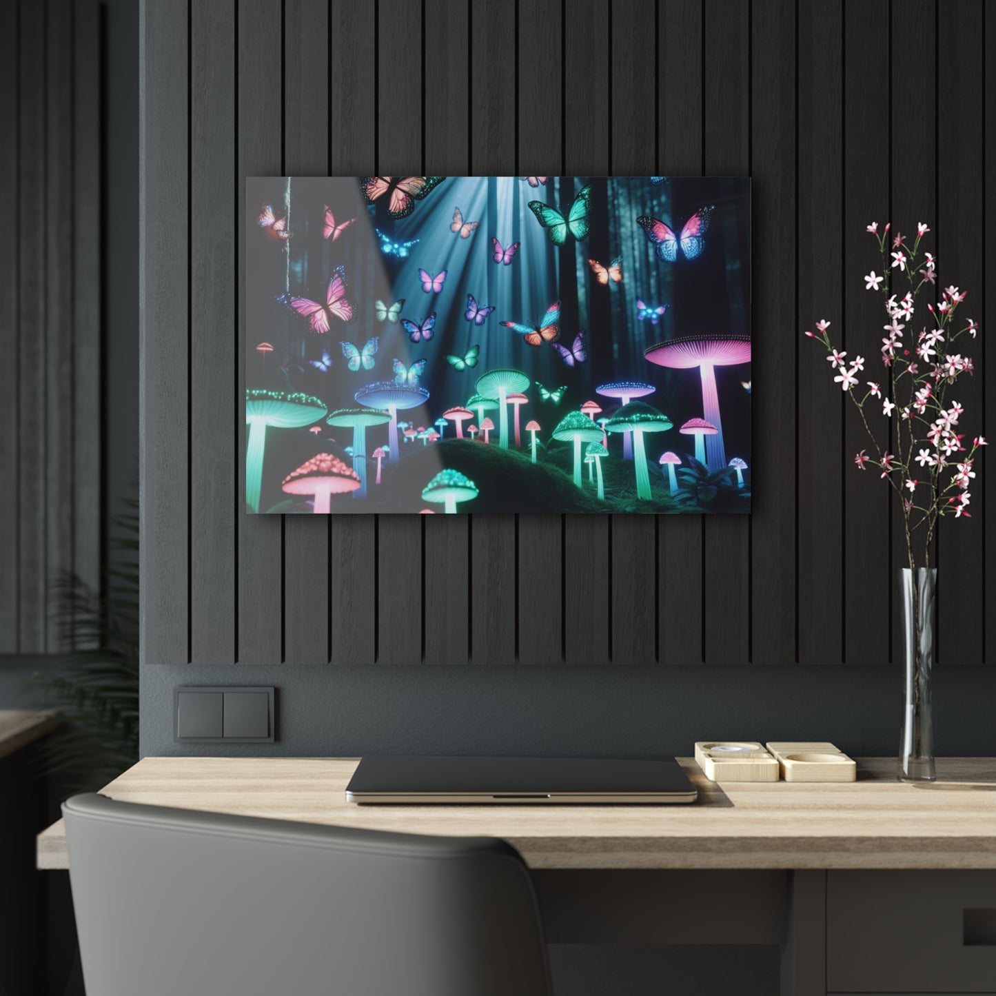Neon Nature Fantasy Butterflies & Mushrooms 1/4" Glossy Acrylic Art