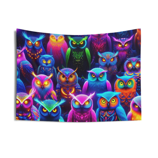 Neon Owl Coterie. NEON Owls Art Tapestry