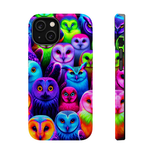 Vivid Nocturnal Neonatures Neon Owls Premium Art Magsafe Magnet Tough IPhone 13 14 15 Pro Plus Max and Mini in Matte and Glossy Phone cases