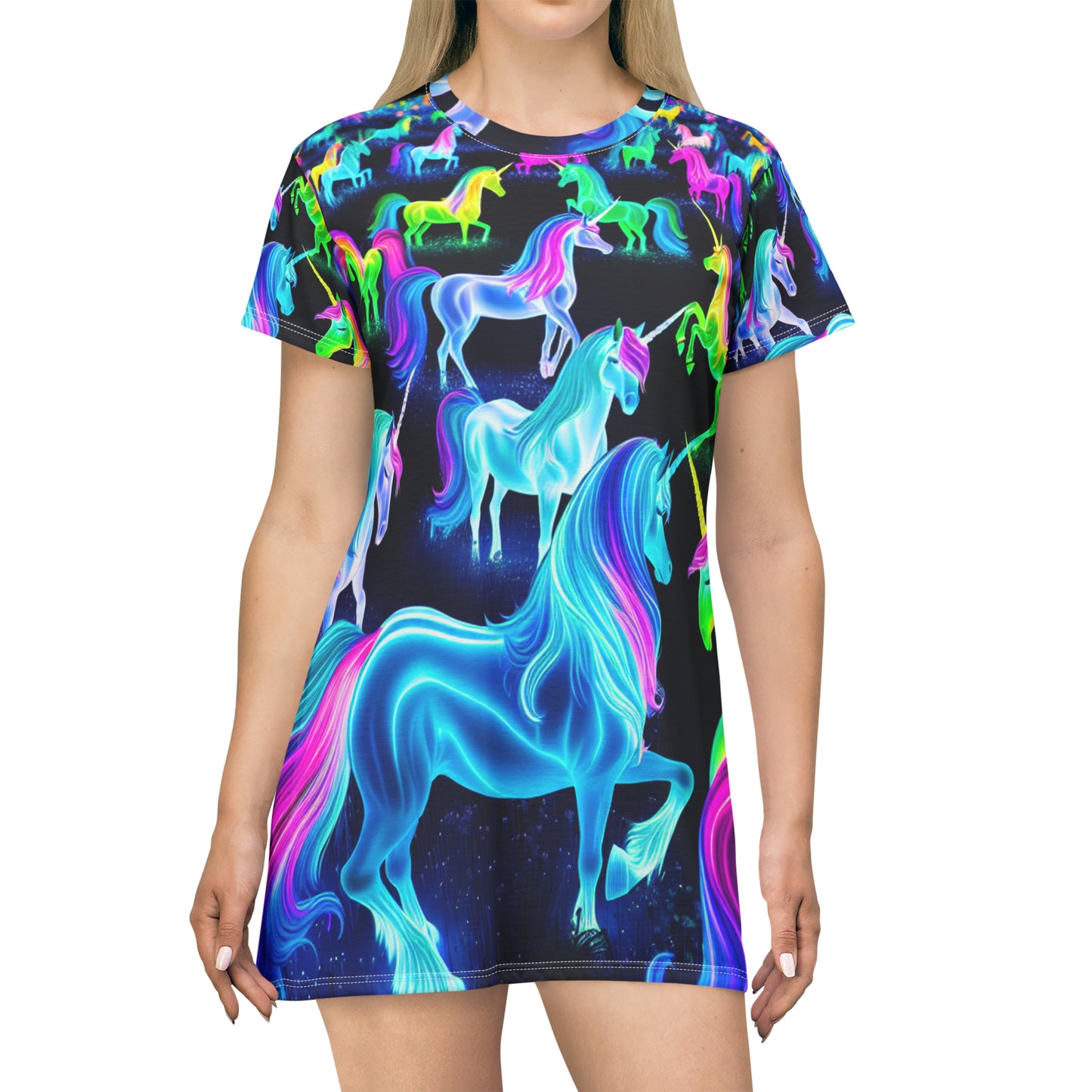 Neon Unicorn Fable. Neon Unicorns Womans T Shirt Dress