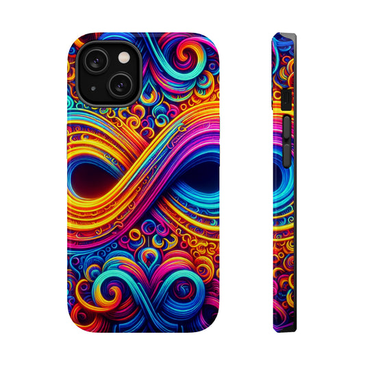 ElectroFractal Fluorescence. Neon Trippy Infinity Patterns Premium Art Magsafe Magnet Tough IPhone 13 14 15 Pro Plus Max and Mini in Matte and Glossy Phone cases