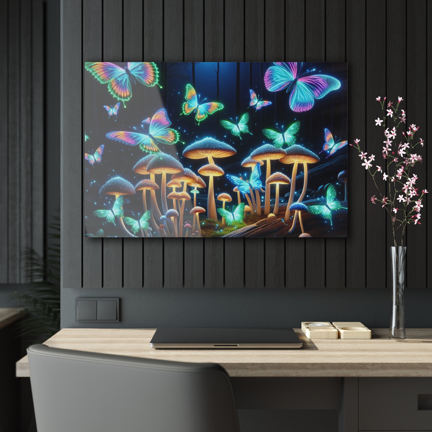 "Neon Dreamscapes" Butterflies & Mushrooms 1/4" Glossy Acrylic Art