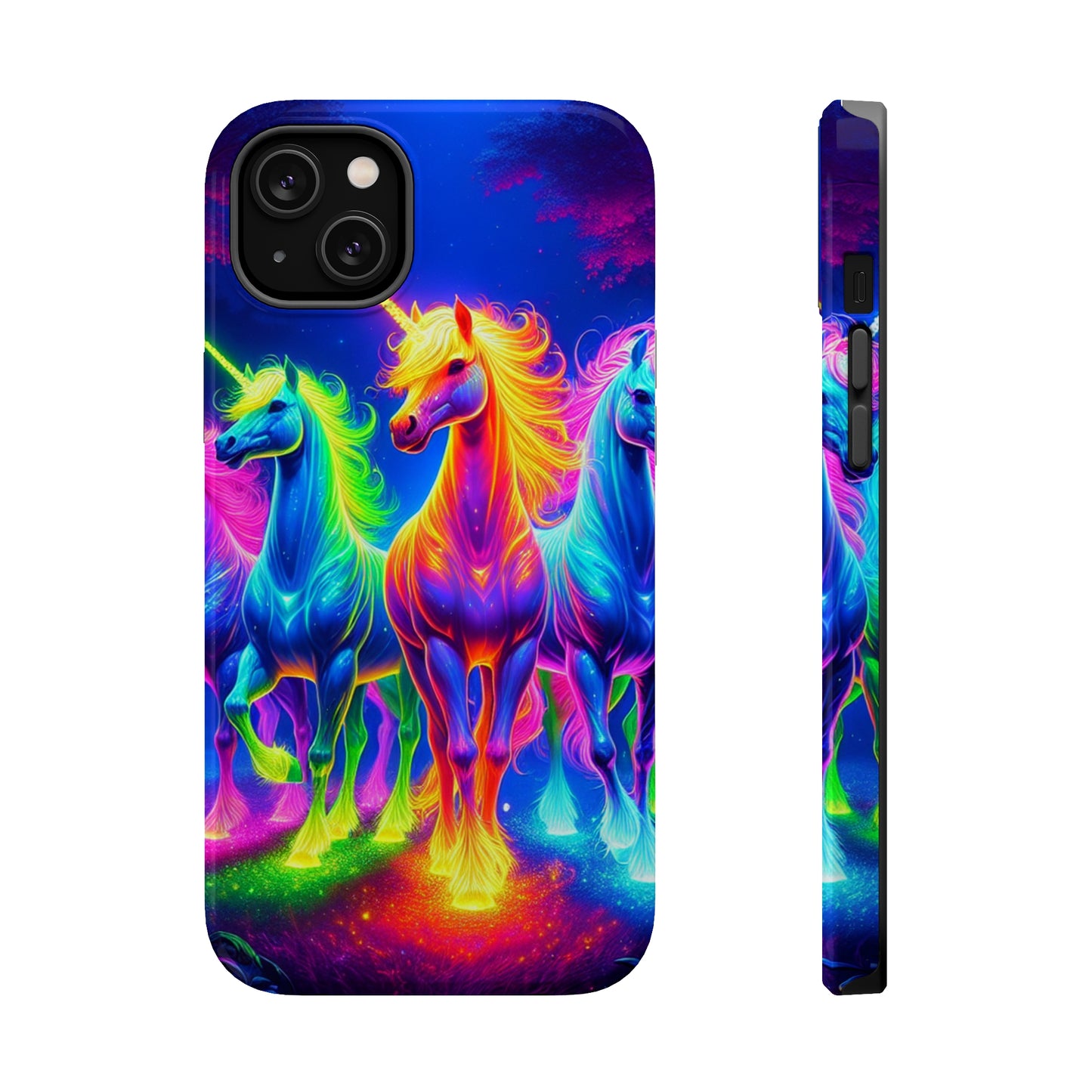 Neon Mystic Magicians Neon Unicorns Premium Art Magsafe Magnet Tough IPhone 13 14 15 Pro Plus Max and Mini in Matte and Glossy Phone cases