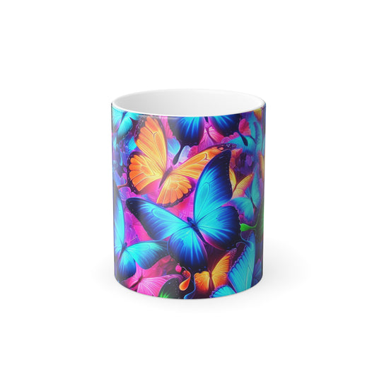 "Neon Butterfly Rainbow Dance" Neon Butterflies 11oz Color Morphing Mug
