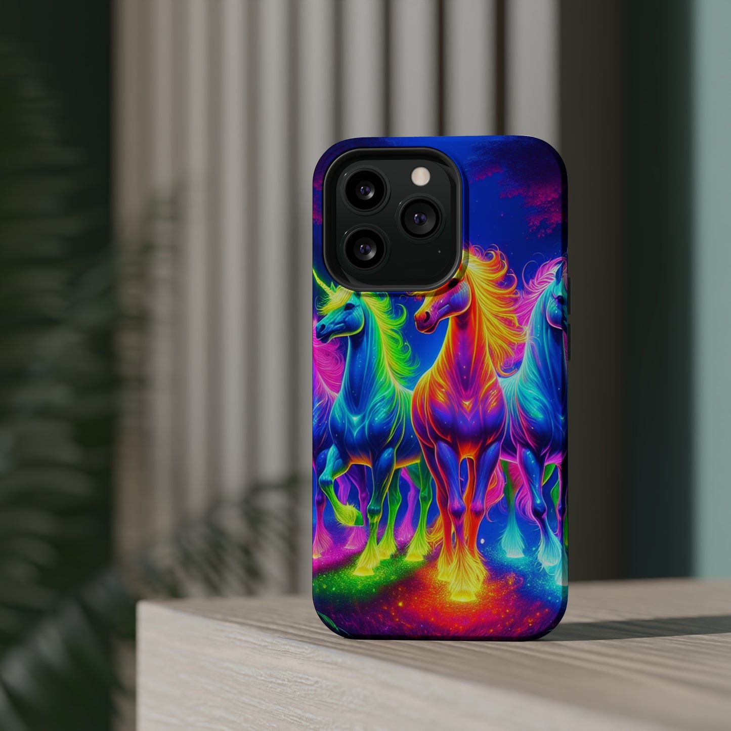 Neon Mystic Magicians Neon Unicorns Premium Art Magsafe Magnet Tough IPhone 13 14 15 Pro Plus Max and Mini in Matte and Glossy Phone cases