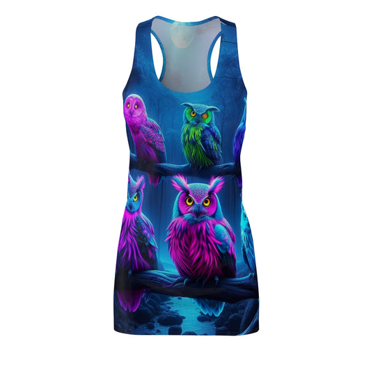 "Neon Nocturne" Neon Owls Racerback Dress