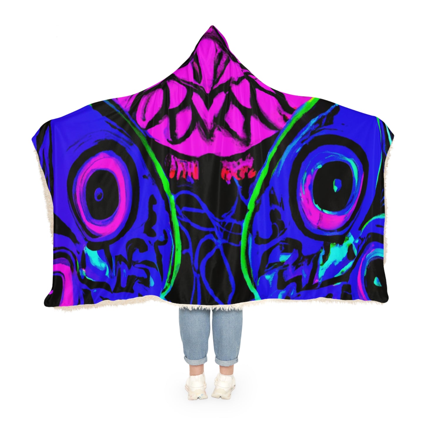 Electric Nocturne. - NEON Owls Art Hooded Snuggle Blanket