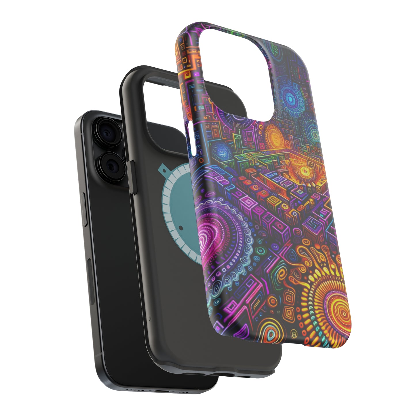 Vivid Voyage of Infinity Neon Splendor. Neon Trippy Infinity Patterns Premium Art Magsafe Magnet Tough IPhone 13 14 15 Pro Plus Max and Mini in Matte and Glossy Phone cases