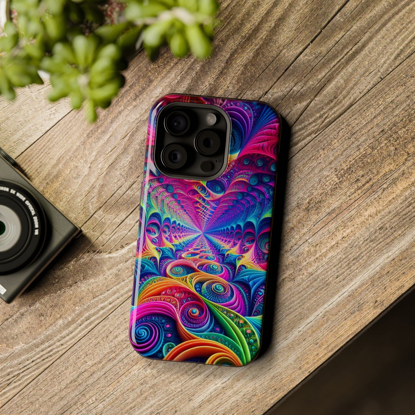 Cosmic Electric Rainbow Frenzy. Neon Trippy Infinity Patterns Premium Art Magsafe Magnet Tough IPhone 13 14 15 Pro Plus Max and Mini in Matte and Glossy Phone cases