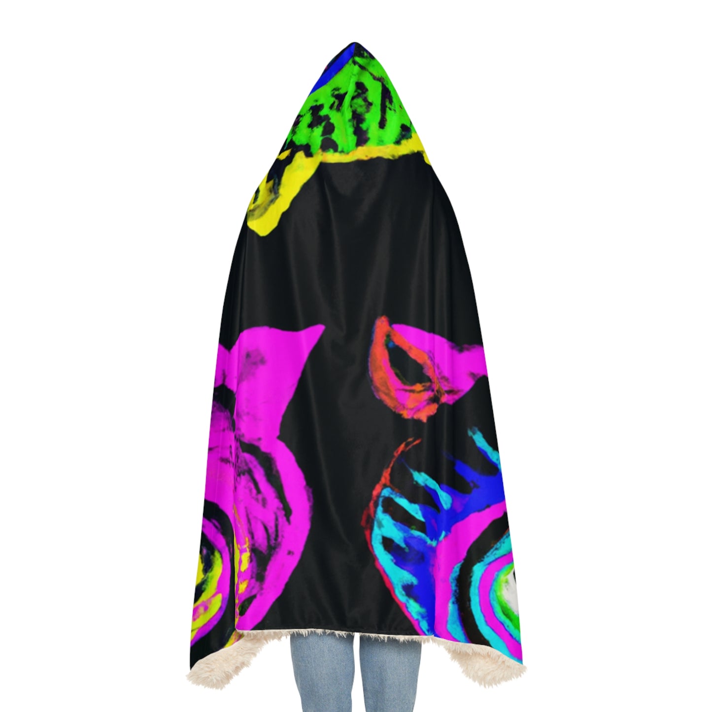 "Neon Night Owls" - NEON Owls Art Hooded Snuggle Blanket