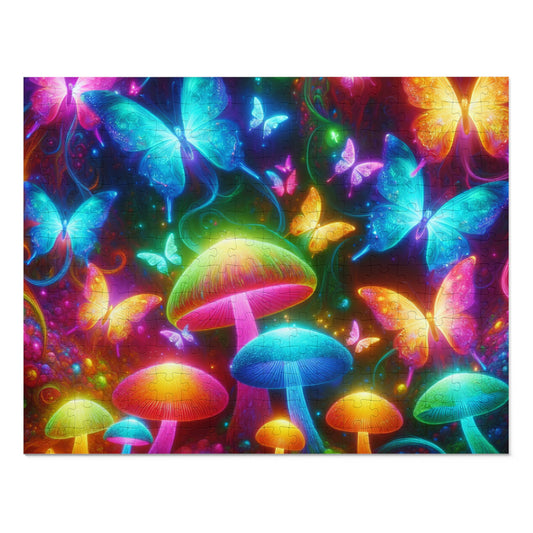 Neon Fluttergleam. - Neon Butterflies and Mushrooms Puzzle 30, 110, 252, and 1000 Pieces