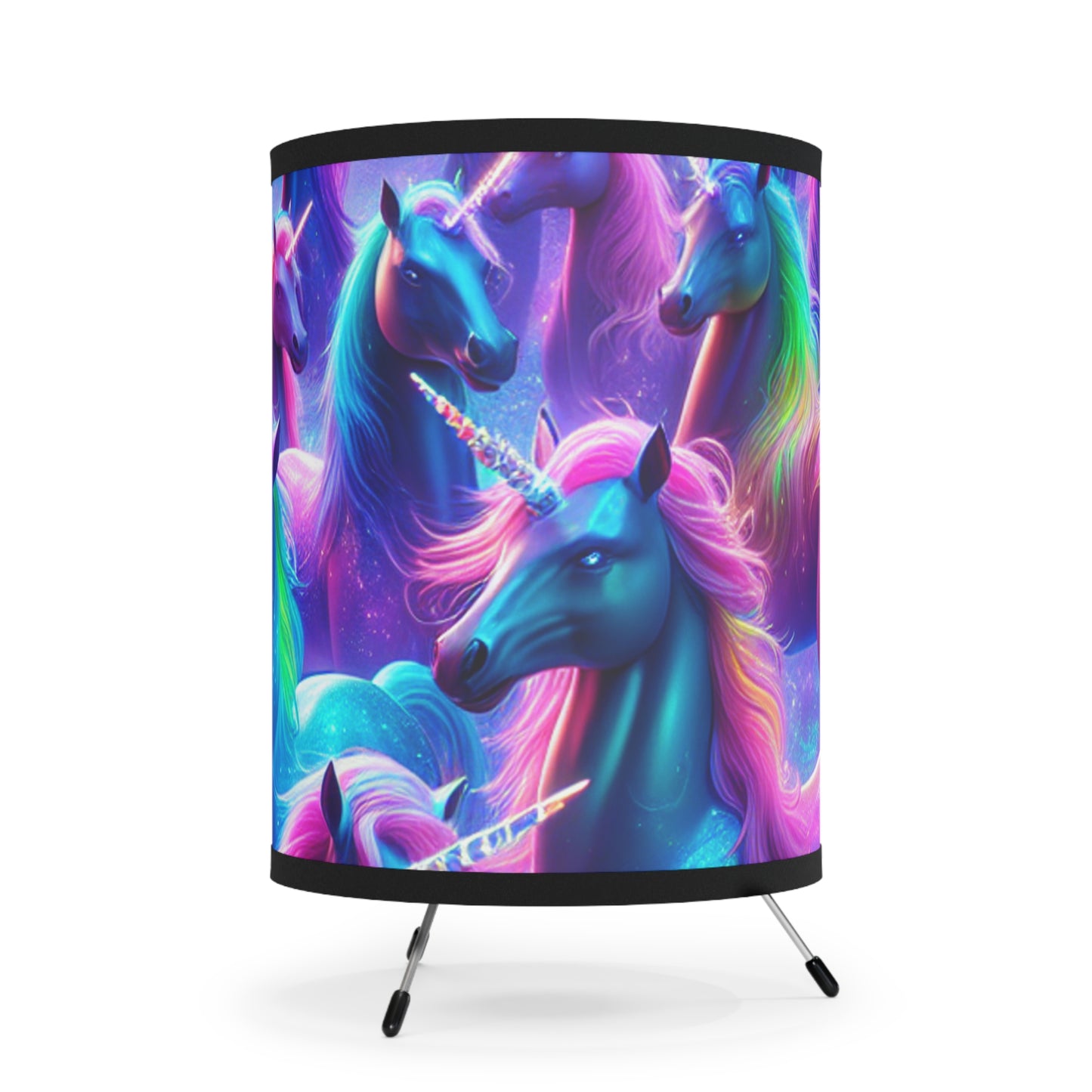 "Neon Rainbow Unicorns" - NEON Unicorns Art Tripod Lamp