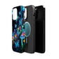"Neon Dreamscape" Neon Butterflies and Mushrooms Premium Art Magsafe Magnet Tough IPhone 13 14 15 Pro Plus Max and Mini in Matte and Glossy Phone cases