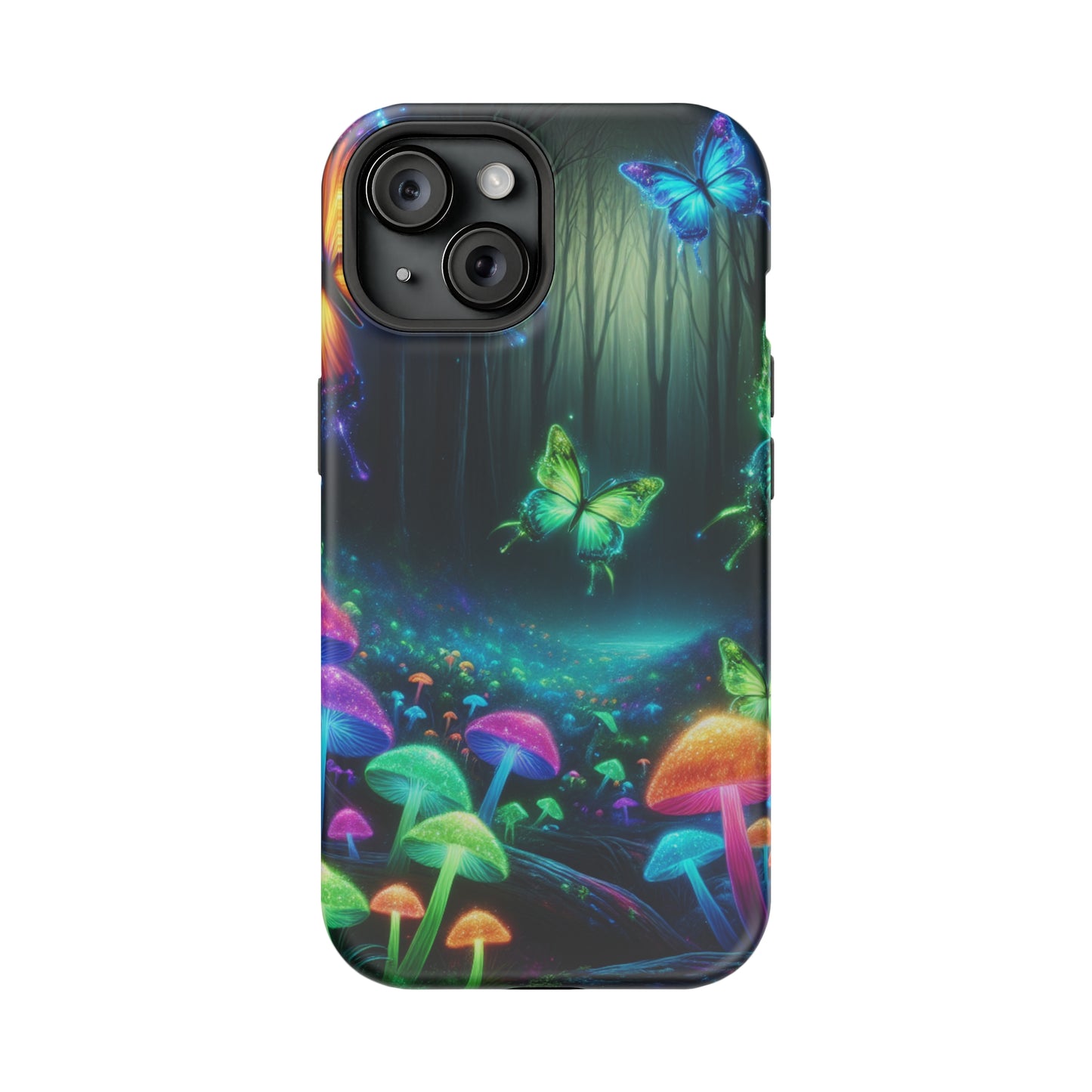Neon Nocturne. Neon Butterflies and Mushrooms Premium Art Magsafe Magnet Tough IPhone 13 14 15 Pro Plus Max and Mini in Matte and Glossy Phone cases