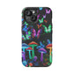 "Neon Burst Wonderland". Neon Butterflies and Mushrooms Premium Art Magsafe Magnet Tough IPhone 13 14 15 Pro Plus Max and Mini in Matte and Glossy Phone cases