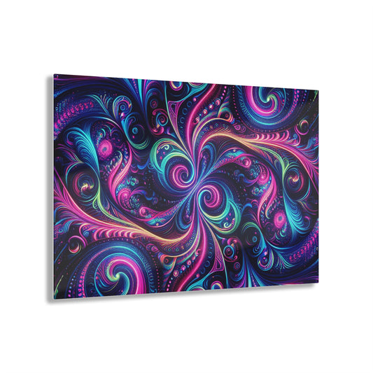 Vibrant Neon Infinity Fractalization. Trippy infity Pattern 1/4" Glossy Acrylic Art