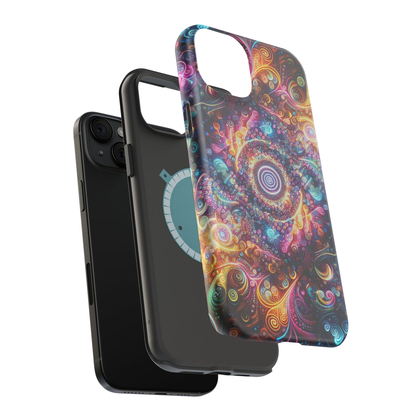 Cosmic Chromatic Mirage. Neon Trippy Infinity Patterns Premium Art Magsafe Magnet Tough IPhone 13 14 15 Pro Plus Max and Mini in Matte and Glossy Phone cases