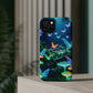 "Neon Meadow" Neon Butterflies and Mushrooms Premium Art Magsafe Magnet Tough IPhone 13 14 15 Pro Plus Max and Mini in Matte and Glossy Phone cases