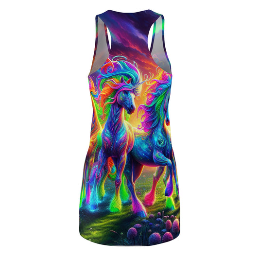 Vivid Unicorn Fusion Neon Unicorns Racerback Dress