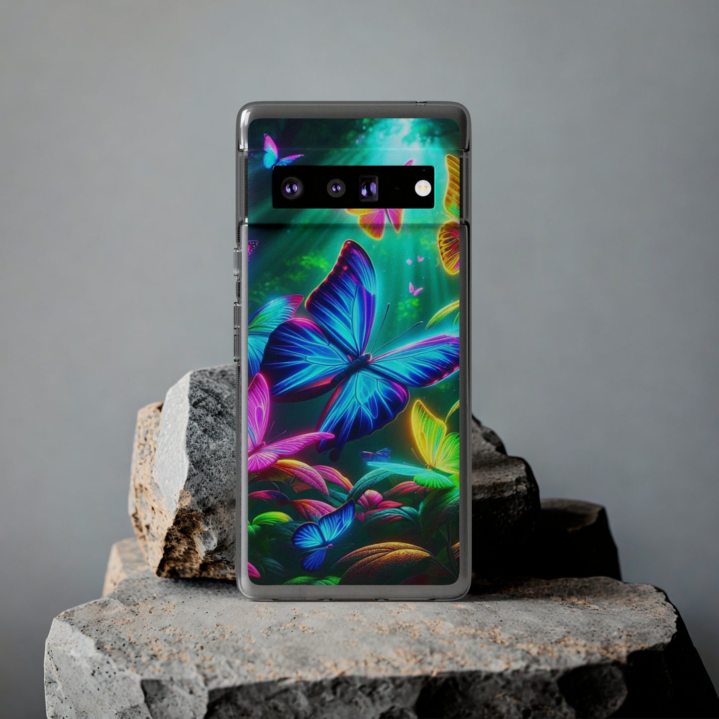 "Vivid Neon Flyaways" NEON Butterflies Art Polycarbonate Phone Case Samsung Galaxy s21 s22 Google Pixel 6 Iphone 11 12 13 14 Pro Max Mini Plus