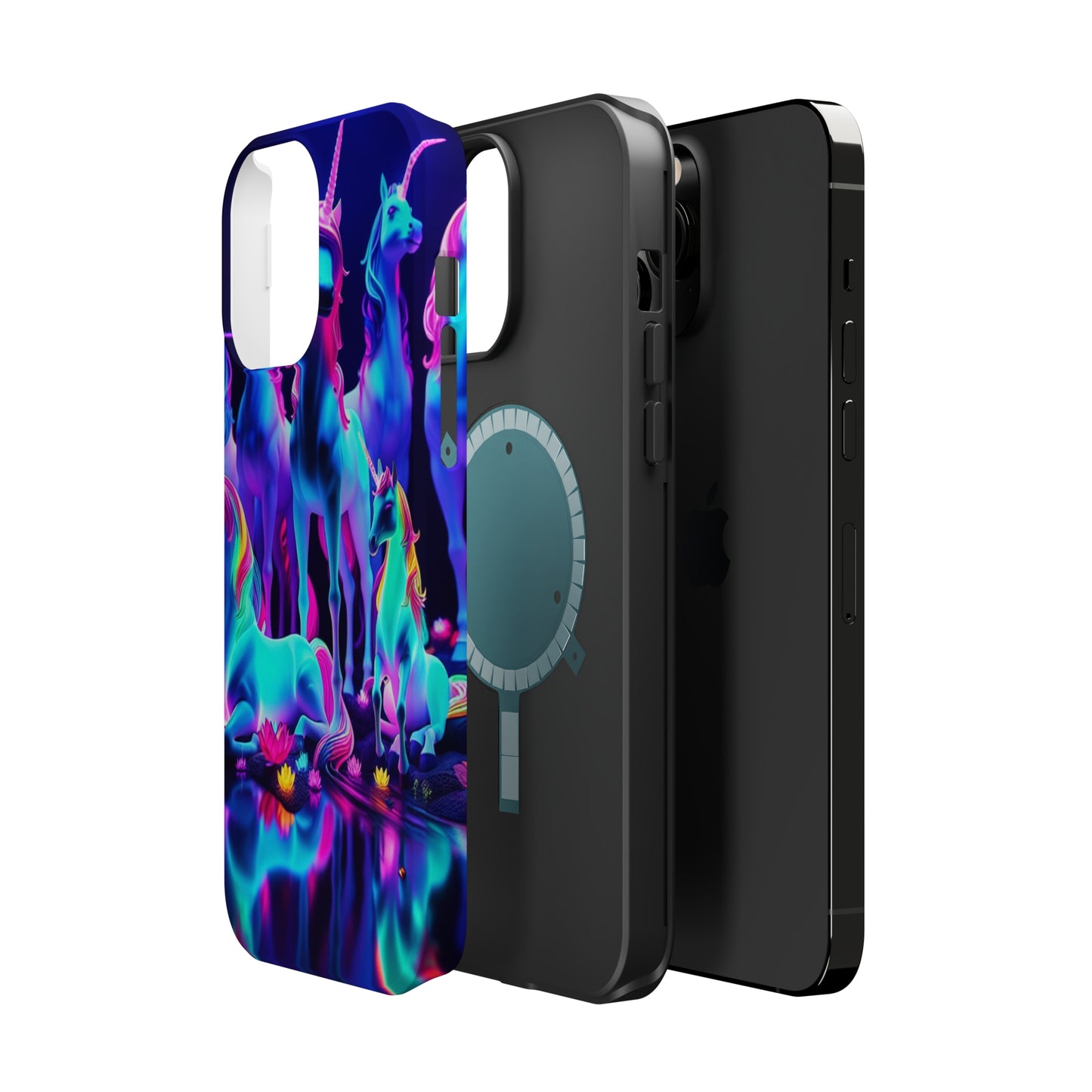 'Neon Dreamscape of Uni-Colors' Neon Unicorns Premium Art Magsafe Magnet Tough IPhone 13 14 15 Pro Plus Max and Mini in Matte and Glossy Phone cases