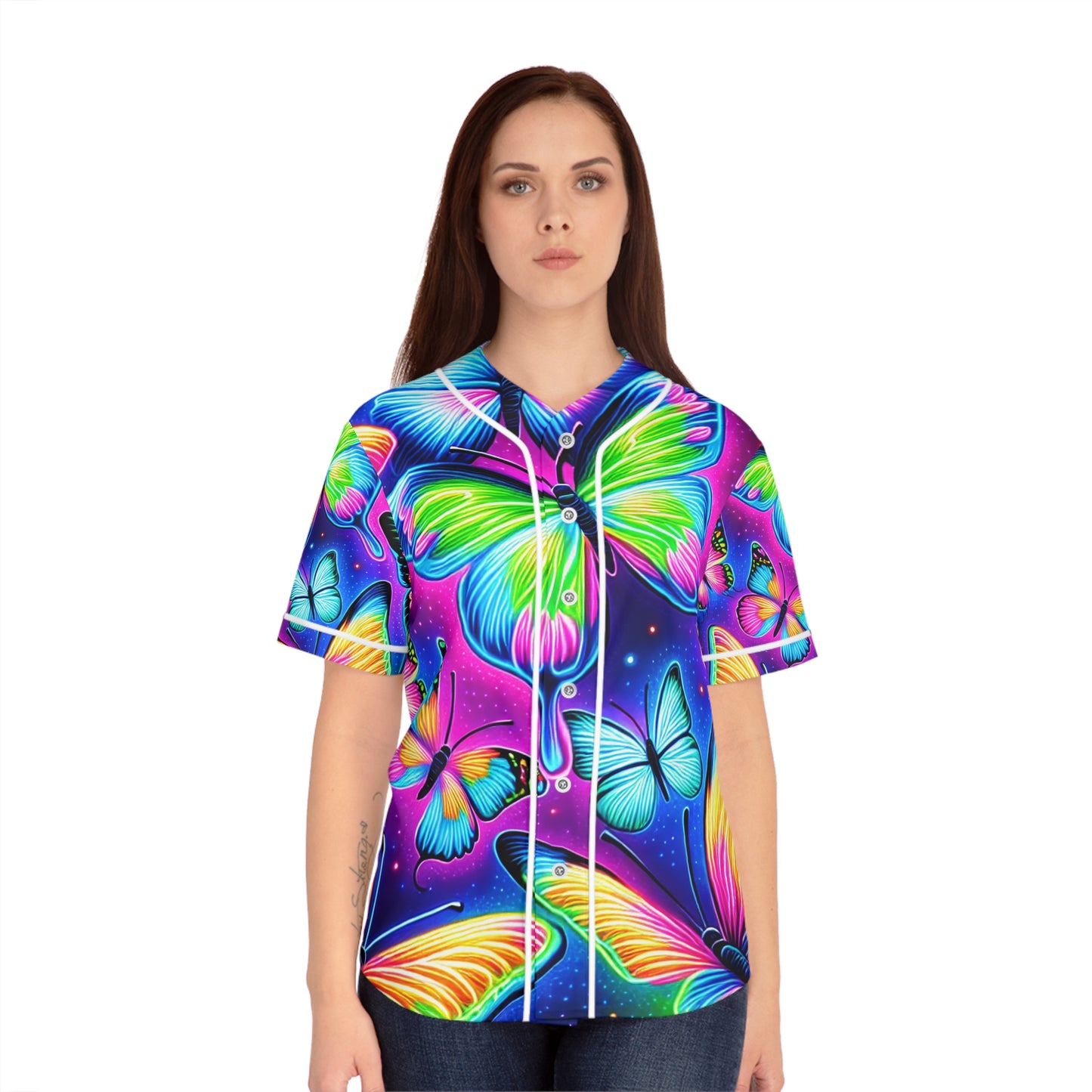 "Neon Embrace" Neon Butterflies Womans Jersey