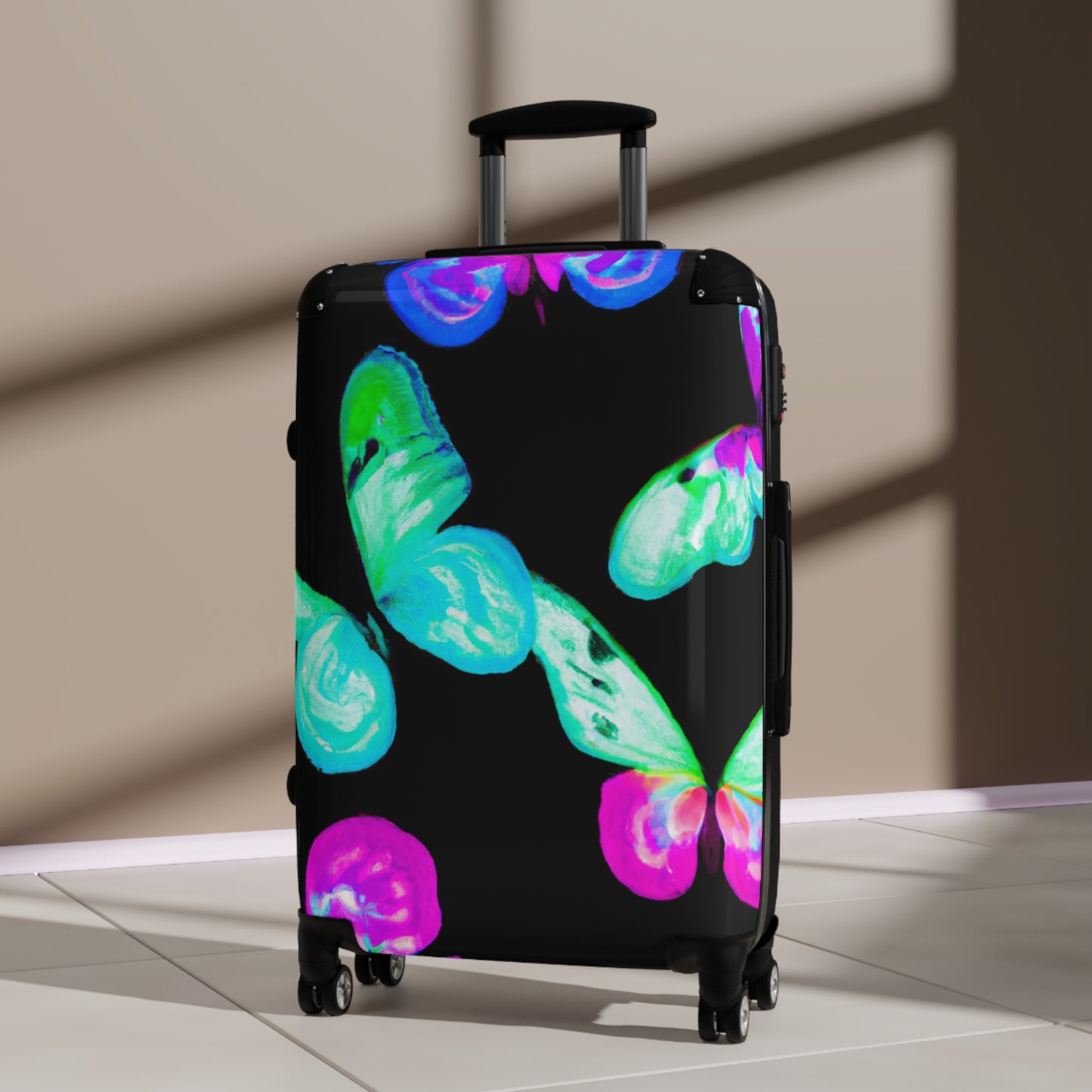 "Neon Butterfly Burst" - Neon Butterflies  Suitcase