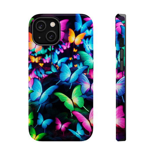 "Neon Butterfly Luridrainbow". Neon Butterflies Premium Art Magsafe Magnet Tough IPhone 13 14 15 Pro Plus Max and Mini in Matte and Glossy Phone cases