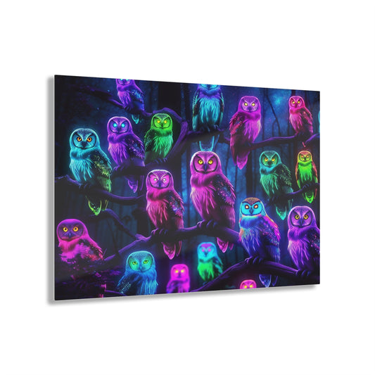 "Festival of Neon Owls" NEON Owls Art 1/4" Glossy Acrylic Art