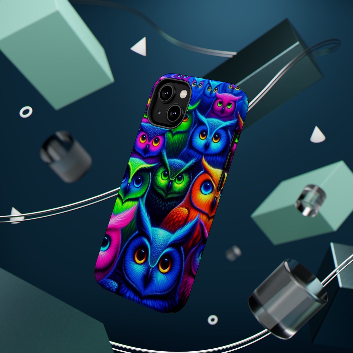 Neon Owlish Delight. Neon Owls Premium Art Magsafe Magnet Tough IPhone 13 14 15 Pro Plus Max and Mini in Matte and Glossy Phone cases