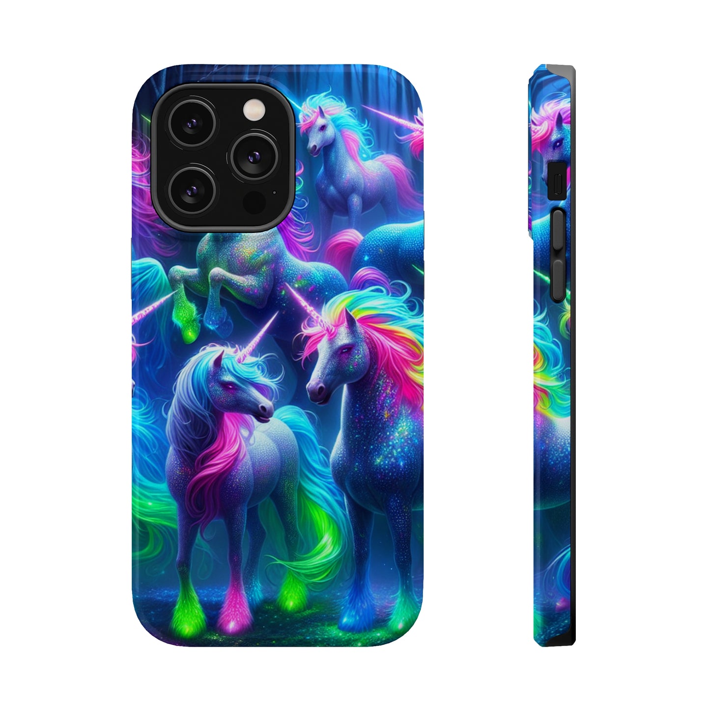 Vivid Dreamscape of Neon Unicorns Neon Unicorns Premium Art Magsafe Magnet Tough IPhone 13 14 15 Pro Plus Max and Mini in Matte and Glossy Phone cases