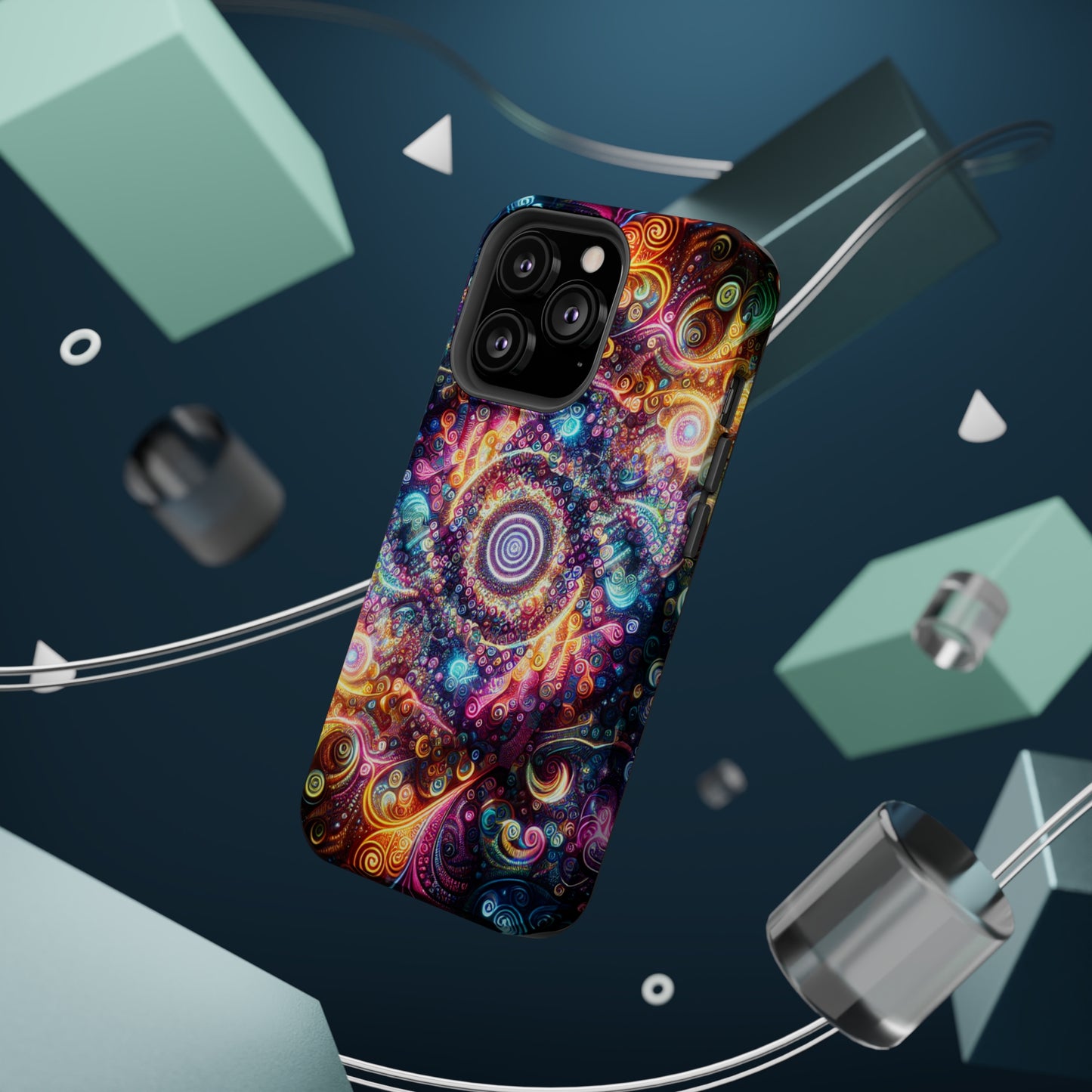 Cosmic Chromatic Mirage. Neon Trippy Infinity Patterns Premium Art Magsafe Magnet Tough IPhone 13 14 15 Pro Plus Max and Mini in Matte and Glossy Phone cases