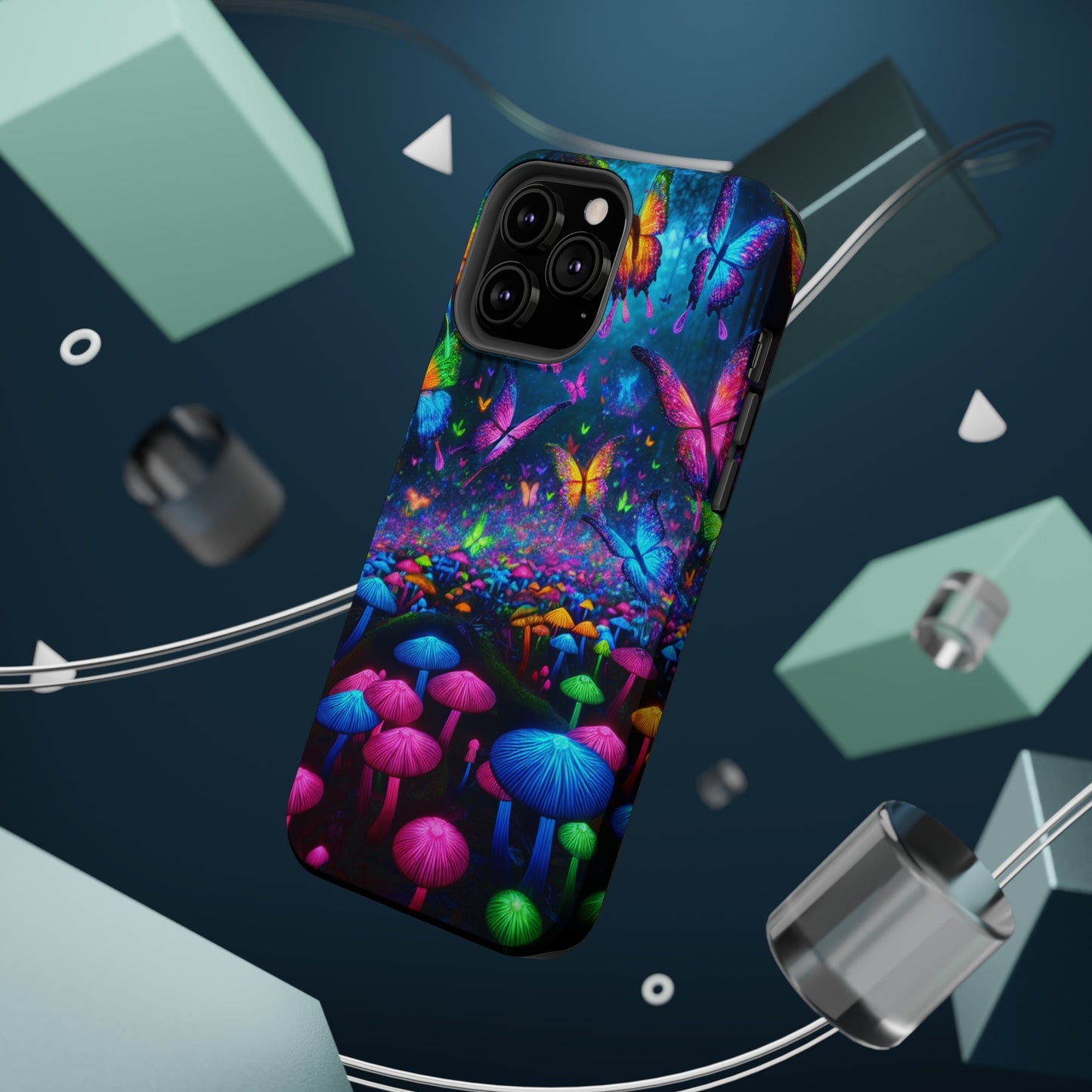 Neon Fruition Neon Butterflies and Mushrooms Premium Art Magsafe Magnet Tough IPhone 13 14 15 Pro Plus Max and Mini in Matte and Glossy Phone cases