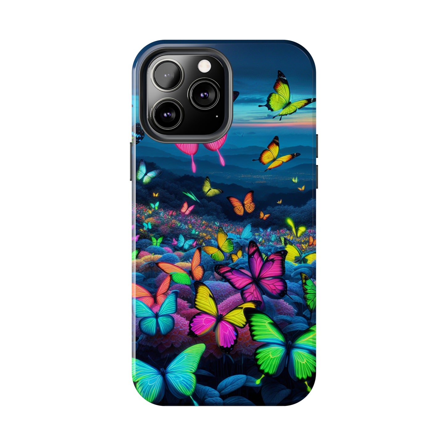 "Neon Flight Spectacle" NEON Butterflies Tough Phone Case Iphone 6 7 8 9 10 11 12 13 14 SE X XR XS Pro Max Mini Plus