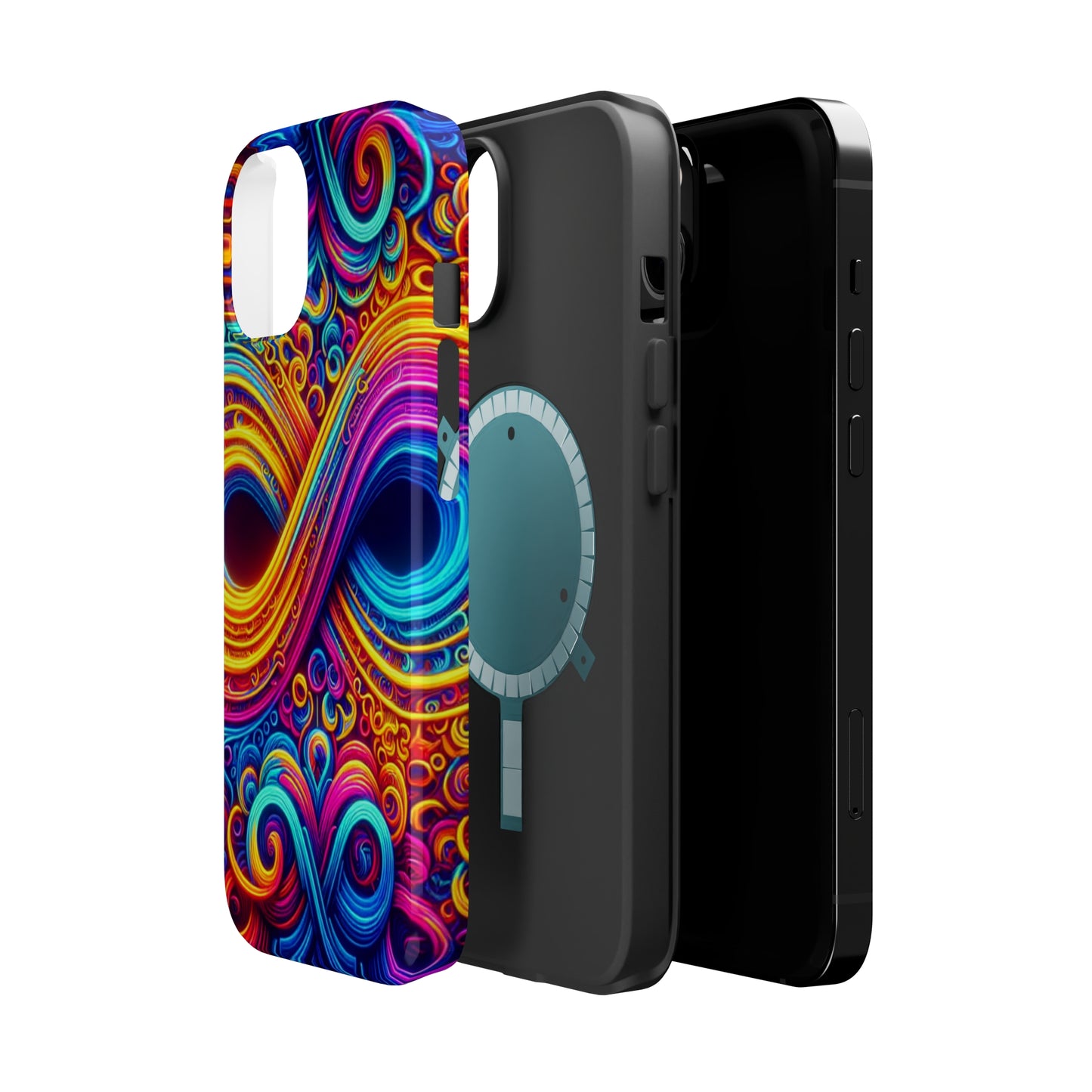 ElectroFractal Fluorescence. Neon Trippy Infinity Patterns Premium Art Magsafe Magnet Tough IPhone 13 14 15 Pro Plus Max and Mini in Matte and Glossy Phone cases