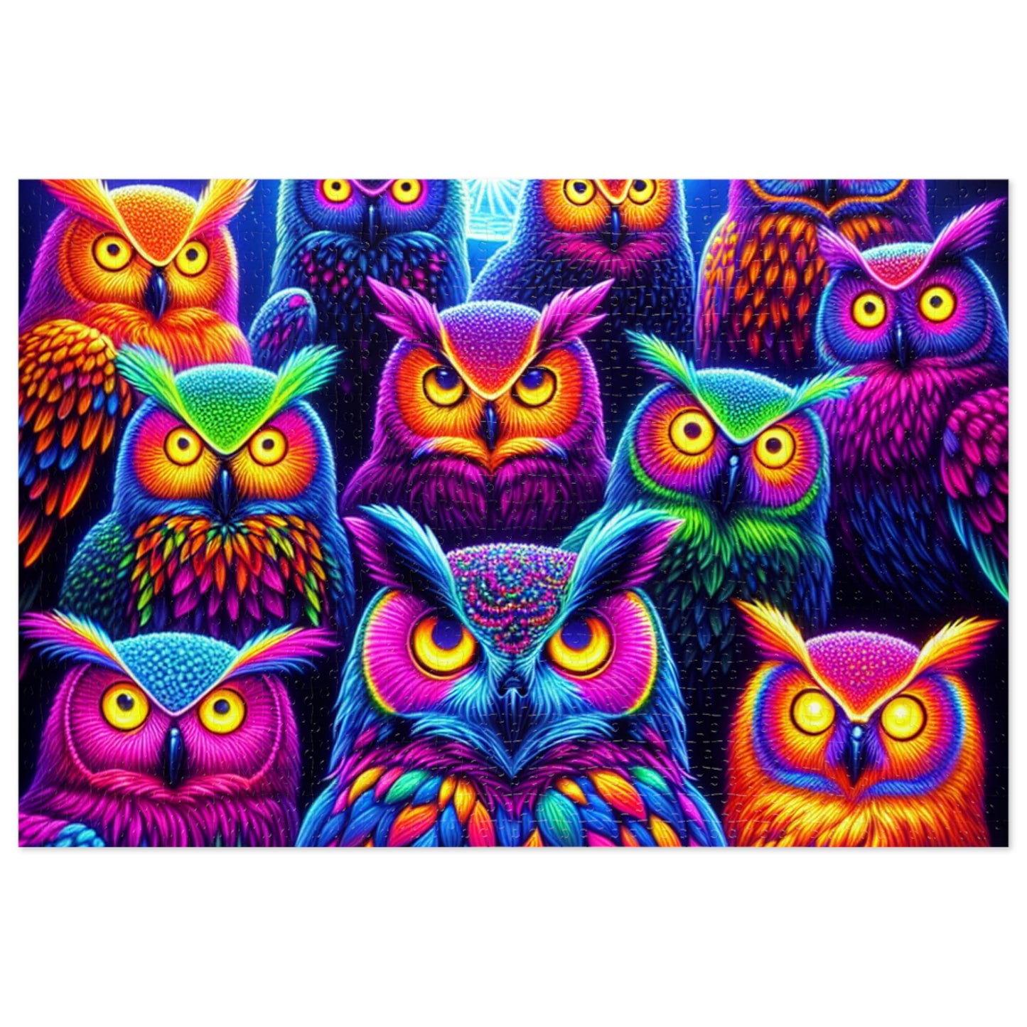 Neon Owls Gathering. - Neon Owls Puzzle 30, 110, 252, and 1000 Pieces