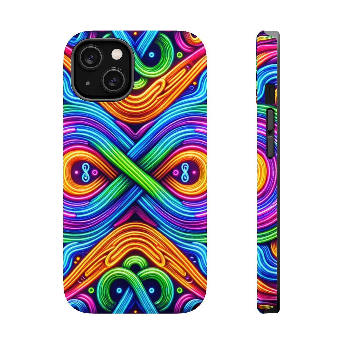 Cosmic Neon Infinity Spectacular. Neon Trippy Infinity Patterns Premium Art Magsafe Magnet Tough IPhone 13 14 15 Pro Plus Max and Mini in Matte and Glossy Phone cases