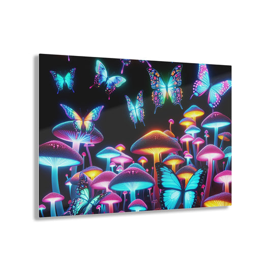 "Neon Splendor". Butterflies & Mushrooms 1/4" Glossy Acrylic Art